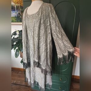 Wendye Chaitin Onyx Nite Fringe Sleeveless Flapper Dress Sweater Set Lurex